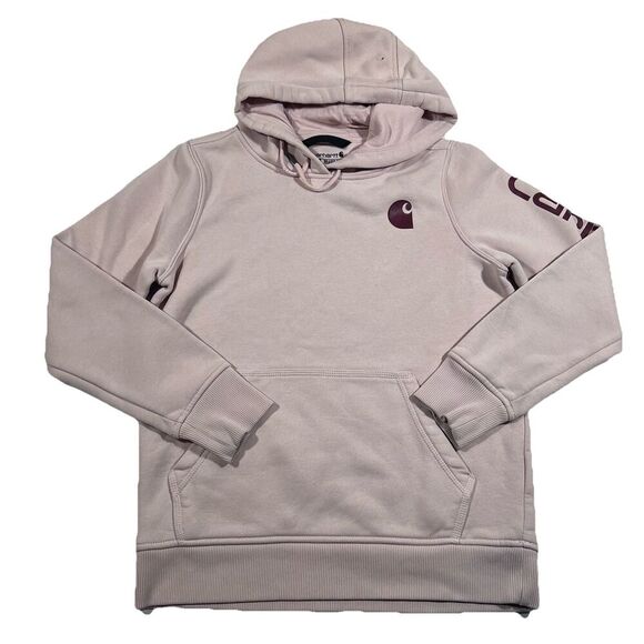 Carhartt Tops - Carhartt Light Pink Relaxed Fit Sleeve Logo Pullover Hoodie Sweatshirt Women's S